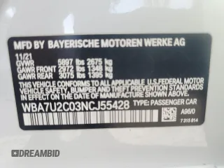 2022 BMW 7 Series 750i xDrive с VIN WBA7U2C03NCJ55428, выставлен на аукционе Copart как лот 78729204 с пробегом Не указан миль и Списание • Salvage title. История ставок и продаж доступна на DreamBid. Изображение 12.