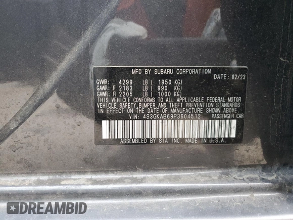2023 Subaru Impreza with VIN 4S3GKAB69P3604512, listed as a Copart auction lot 81816624 with 3,027 mi miles and Salvage title. Bid and sale history available at DreamBid. Image 12.