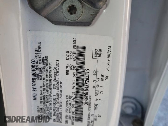 2019 Ford Fusion SE with VIN 3FA6P0LU4KR263315, listed as a Copart auction lot 48118645 with Not Provided miles and Salvage Title. Bid and sale history available at DreamBid. Image 13.