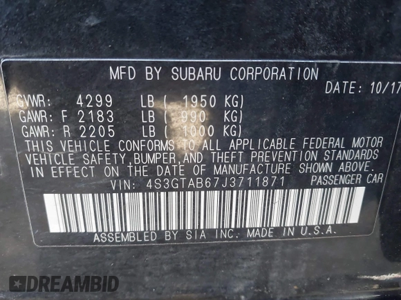 2018 Subaru Impreza Premium с VIN 4S3GTAB67J3711871, выставлен на аукционе IAAI как лот 41695908 с пробегом 66 064 миль миль и . История ставок и продаж доступна на DreamBid. Изображение 9.