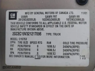 2002 Chevrolet Silverado 1500 LS with VIN 2GCEC19V321217096, listed as a IAAI auction lot 41727809 with 273,315 mi miles. Bid and sale history available at carsss.com. Image 9.