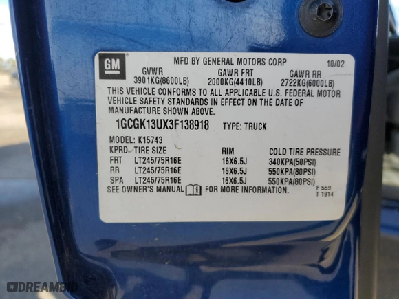 2003 Chevrolet Silverado 1500HD LT with VIN 1GCGK13UX3F138918, listed as a Copart auction lot 78748874 with 154,781 mi miles and Salvage Title. Bid and sale history available at carsss.com. Image 14.