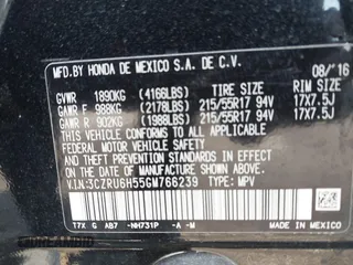 2016 Honda HR-V EX with VIN 3CZRU6H55GM766239, listed as a IAAI auction lot 42209156 with 64,190 mi miles. Bid and sale history available at carsss.com. Image 9.