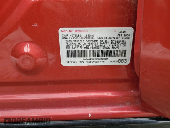 2009 Mitsubishi Lancer ES with VIN JA3AU26UX9U005550, listed as a Copart auction lot 75966983 with 166,455 mi miles and Non Repairable. Bid and sale history available at DreamBid. Image 12.
