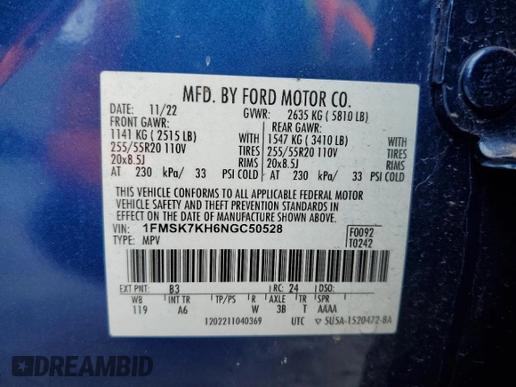 2022 Ford Explorer ST-Line with VIN 1FMSK7KH6NGC50528, listed as a Copart auction lot 46605305 with 68,828 mi miles and Salvage Title. Bid and sale history available at carsss.com. Image 14.