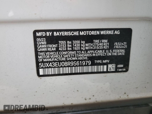 2024 BMW X5 xDrive50e with VIN 5UX43EU08R9S61979, listed as a Copart auction lot 46272895 with 8,303 mi miles and Salvage Title. Bid and sale history available at carsss.com. Image 14.