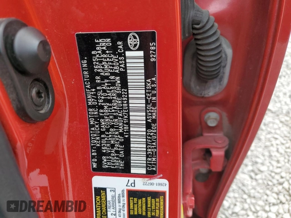 2014 Toyota Camry L with VIN 4T1BF1FK7EU849222, listed as a Copart auction lot 51280635 with 171,636 mi miles and Salvage Title. Bid and sale history available at DreamBid. Image 14.