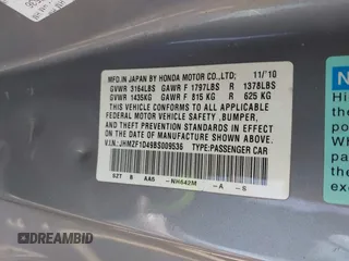 2011 Honda CR-Z with VIN JHMZF1D49BS009536, listed as a IAAI auction lot 42134512 with 230,648 mi miles. Bid and sale history available at carsss.com. Image 9.