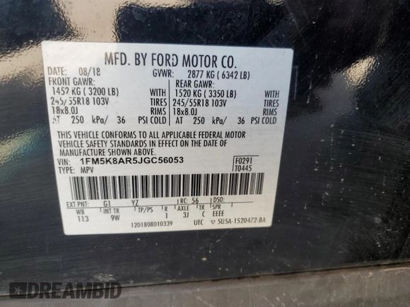 2018 Ford Police Interceptor Utility z VIN 1FM5K8AR5JGC56053, wystawiony jako Copart lot #52163585 z przebiegiem 95 421 mil mil oraz Nie do naprawy. Historia ofert i sprzedaży dostępna na DreamBid. Obrazek 13.