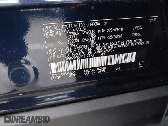 2024 Toyota RAV4 Hybrid XLE Premium with VIN JTMB6RFV5RD117173, listed as a IAAI auction lot 42013408 with 17,152 mi miles. Bid and sale history available at carsss.com. Image 9.