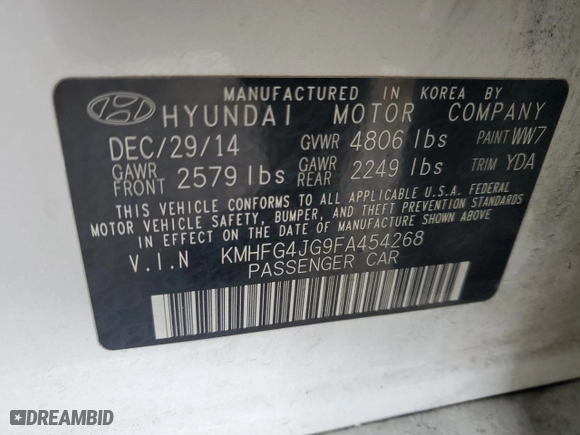2015 Hyundai Azera with VIN KMHFG4JG9FA454268, listed as a Copart auction lot 46068015 with 155,101 mi miles and Salvage Title. Bid and sale history available at carsss.com. Image 14.