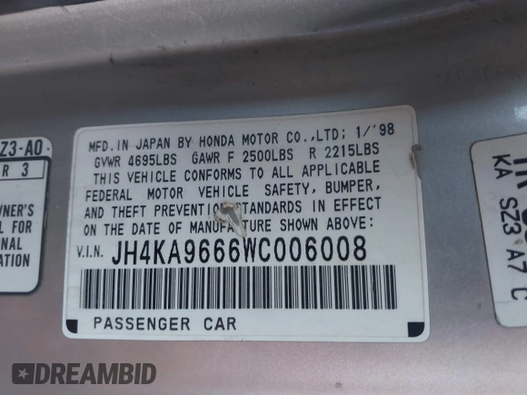 1998 Acura RL с VIN JH4KA9666WC006008, выставлен на аукционе IAAI как лот 41675045 с пробегом 232 087 миль миль и . История ставок и продаж доступна на DreamBid. Изображение 9.