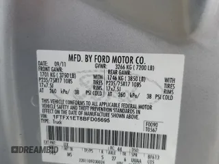 2011 Ford F-150 XL with VIN 1FTFX1ET8BFD05695, listed as a Copart auction lot 53955265 with 0 mi miles and Salvage Title. Bid and sale history available at carsss.com. Image 12.