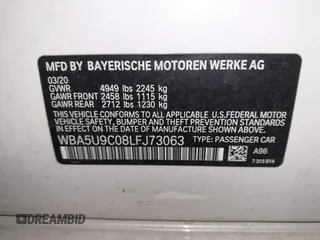 2020 BMW 3 Series M340i xDrive with VIN WBA5U9C08LFJ73063, listed as a IAAI auction lot 41513641 with 52,431 mi miles and . Bid and sale history available at DreamBid. Image 9.