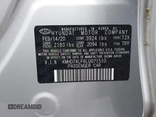 2020 Hyundai Elantra SE z VIN KMHD74LF6LU071510, wystawiony jako IAAI lot #41755598 z przebiegiem 40 952 mil mil oraz . Historia ofert i sprzedaży dostępna na DreamBid. Obrazek 9.