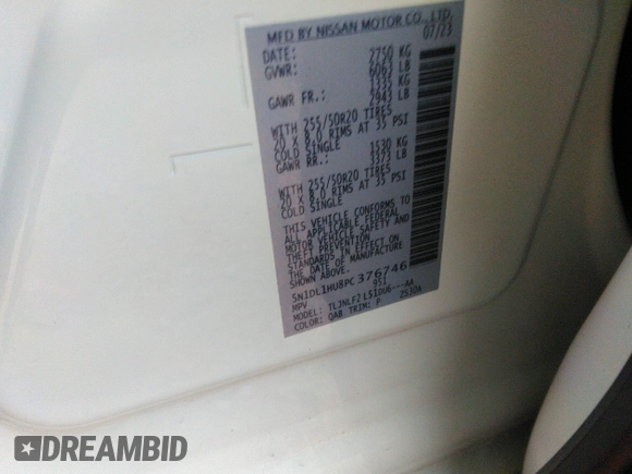 2023 Infiniti QX60 Autograph z VIN 5N1DL1HU8PC376746, wystawiony jako IAAI lot #41516707 z przebiegiem 36 547 mil mil oraz . Historia ofert i sprzedaży dostępna na DreamBid. Obrazek 9.