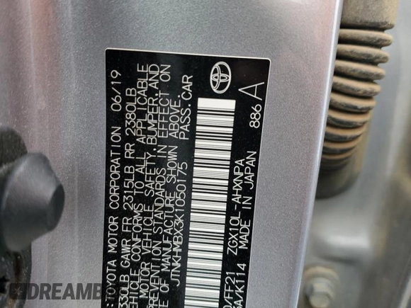2019 Toyota C-HR XLE z VIN JTNKHMBX3K1050175, wystawiony jako Copart lot #52364415 z przebiegiem 69 811 mil mil oraz Szkoda całkowita • Salvage title. Historia ofert i sprzedaży dostępna na DreamBid. Obrazek 15.