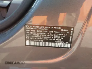 2014 Volkswagen Passat S with VIN 1VWAP7A30EC016476, listed as a IAAI auction lot 42066520 with 176,326 mi miles and . Bid and sale history available at DreamBid. Image 9.