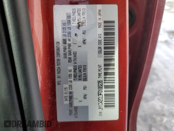 2015 Mazda 5 Touring with VIN JM1CW2CL3F0186235, listed as a Copart auction lot 46096915 with 212,914 mi miles and Salvage Title. Bid and sale history available at carsss.com. Image 13.