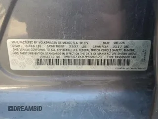 2007 Volkswagen Jetta 2.5 with VIN 3VWSG71K07M020671, listed as a Copart auction lot 42535845 with Not provided miles and Salvage title. Bid and sale history available at DreamBid. Image 12.