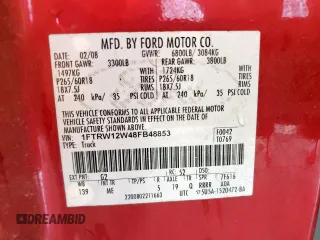 2008 Ford F-150 XL with VIN 1FTRW12W48FB48853, listed as a Copart auction lot 60558615 with Not provided miles and Salvage title. Bid and sale history available at DreamBid. Image 13.