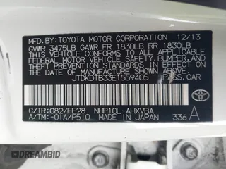2014 Toyota Prius One z VIN JTDKDTB33E1559405, wystawiony jako IAAI lot #42499928 z przebiegiem 182 388 mil mil oraz . Historia ofert i sprzedaży dostępna na DreamBid. Obrazek 9.
