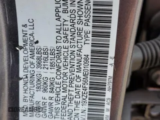 2021 Honda Insight EX with VIN 19XZE4F56ME010984, listed as a Copart auction lot 80287504 with 59,166 mi miles and Salvage Title. Bid and sale history available at carsss.com. Image 12.