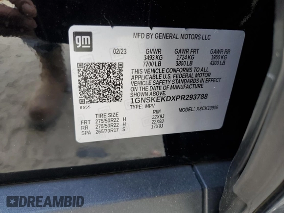 2023 Chevrolet Suburban RST with VIN 1GNSKEKDXPR293788, listed as a Copart auction lot 77902924 with 75,245 mi miles and Salvage title. Bid and sale history available at DreamBid. Image 13.