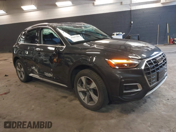 2023 Audi Q5 Premium with VIN WA1ABAFY7P2053949, listed as a IAAI auction lot 41657681 with 18,414 mi miles and . Bid and sale history available at DreamBid. Image 1.