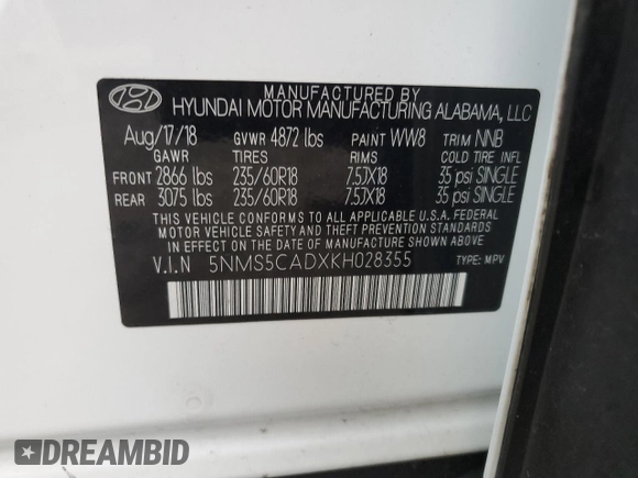 2019 Hyundai Santa Fe Ultimate with VIN 5NMS5CADXKH028355, listed as a Copart auction lot 41640215 with 75,348 mi miles and Salvage Title. Bid and sale history available at carsss.com. Image 15.