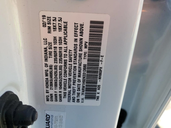2019 Honda CR-V Touring with VIN 7FARW1H92KE013680, listed as a Copart auction lot 46836465 with 64,377 mi miles and Salvage Title. Bid and sale history available at carsss.com. Image 15.
