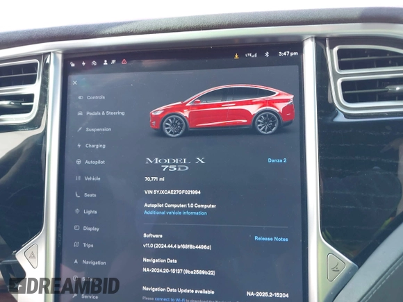 2016 Tesla Model X 70D z VIN 5YJXCAE27GF021994, wystawiony jako IAAI lot #41976475 z przebiegiem 70 771 mil mil oraz . Historia ofert i sprzedaży dostępna na DreamBid. Obrazek 7.