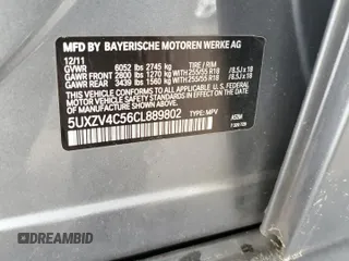 2012 BMW X5 35i with VIN 5UXZV4C56CL889802, listed as a Copart auction lot 62302265 with Not provided miles and Clean title. Bid and sale history available at DreamBid. Image 12.