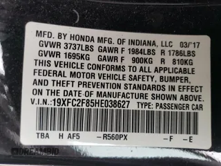 2017 Honda Civic EX with VIN 19XFC2F85HE038627, listed as a Copart auction lot 52527175 with 87,515 mi miles and Salvage Title. Bid and sale history available at DreamBid. Image 15.