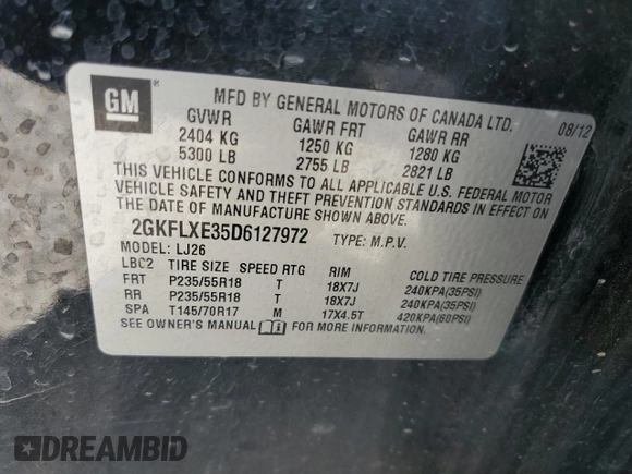 2013 GMC Terrain SLT z VIN 2GKFLXE35D6127972, wystawiony jako Copart lot #51624365 z przebiegiem 177 355 mil mil oraz Szkoda całkowita • Salvage title. Historia ofert i sprzedaży dostępna na DreamBid. Obrazek 13.