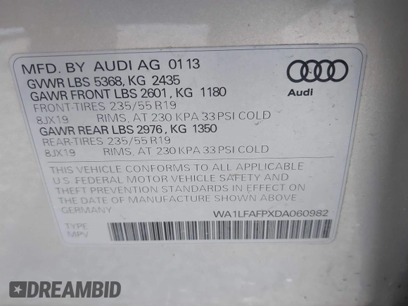 2013 Audi Q5 Premium Plus z VIN WA1LFAFPXDA060982, wystawiony jako IAAI lot #41507224 z przebiegiem 63 974 mil mil oraz . Historia ofert i sprzedaży dostępna na DreamBid. Obrazek 9.