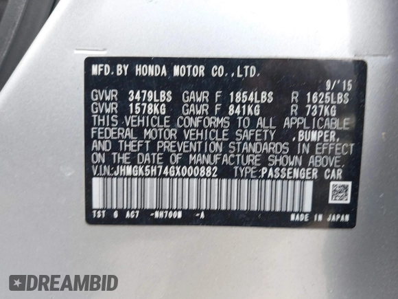 2016 Honda Fit EX with VIN JHMGK5H74GX000882, listed as a IAAI auction lot 42091641 with 64,210 mi miles and . Bid and sale history available at DreamBid. Image 9.
