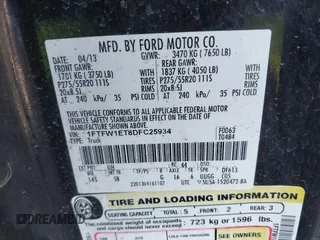 2013 Ford F-150 XL с VIN 1FTFW1ET8DFC25934, выставлен на аукционе IAAI как лот 41631942 с пробегом 136 311 миль миль и . История ставок и продаж доступна на DreamBid. Изображение 9.