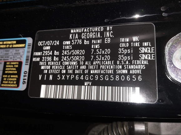 2025 Kia Telluride S with VIN 5XYP64GC9SG580656, listed as a IAAI auction lot 42000035 with 4,169 mi miles and . Bid and sale history available at DreamBid. Image 9.