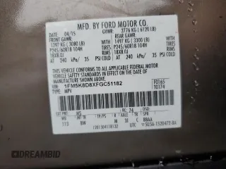 2015 Ford Explorer XLT with VIN 1FM5K8D8XFGC51182, listed as a Copart auction lot 44269345 with 121,858 mi miles and Salvage Title. Bid and sale history available at carsss.com. Image 15.