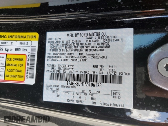 2025 Ford Mustang EcoBoost with VIN 1FAGP8UH1S5106123, listed as a Copart auction lot 47503045 with 535 mi miles and Clean Title. Bid and sale history available at carsss.com. Image 13.