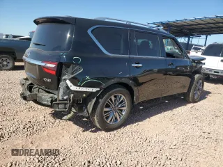 2020 Infiniti QX80 Luxe with VIN JN8AZ2NE6L9253306, listed as a Copart auction lot 43617795 with 129,691 mi miles and Salvage Title. Bid and sale history available at DreamBid. Image 3.