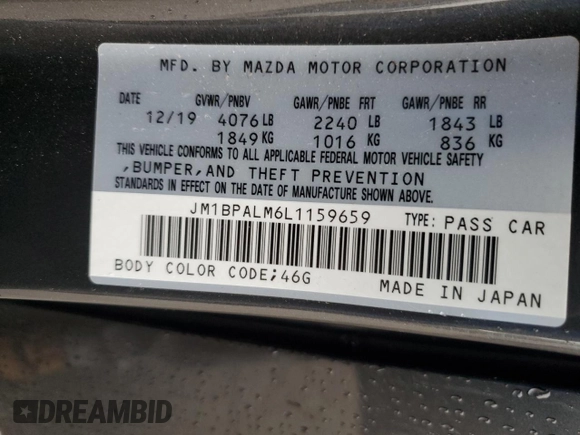 2020 Mazda Mazda3 Hatchback with VIN JM1BPALM6L1159659, listed as a Copart auction lot 45170845 with 57,391 mi miles and Salvage Title. Bid and sale history available at carsss.com. Image 15.