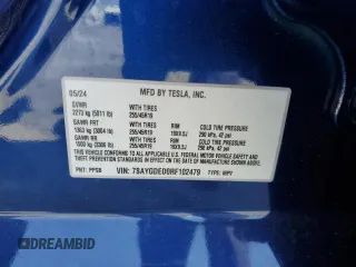 2024 Tesla Model Y with VIN 7SAYGDED0RF102479, listed as a Copart auction lot 55431975 with 23,989 mi miles and Salvage title. Bid and sale history available at DreamBid. Image 14.