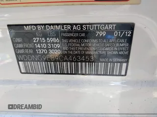 2012 Mercedes-Benz S 550 with VIN WDDNG9EB9CA463453, listed as a IAAI auction lot 41980960 with 84,579 mi miles and . Bid and sale history available at DreamBid. Image 9.