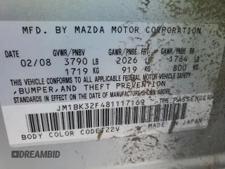 2008 Mazda Mazda3 i Touring Value with VIN JM1BK32F481117169, listed as a Copart auction lot 48966575 with 211,097 mi miles and Salvage Title. Bid and sale history available at carsss.com. Image 14.