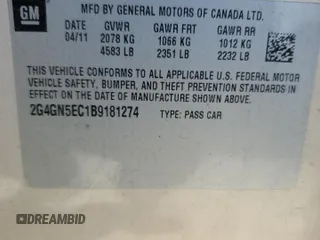 2011 Buick Regal CXL RL1 with VIN 2G4GN5EC1B9181274, listed as a Copart auction lot 46288275 with 176,436 mi miles and Salvage Title. Bid and sale history available at DreamBid. Image 12.