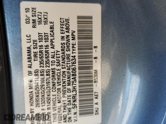 2010 Honda Odyssey EX-L z VIN 5FNRL3H75AB067634, wystawiony jako Copart lot #51538755 z przebiegiem 150 261 mil mil oraz Szkoda całkowita • Salvage title. Historia ofert i sprzedaży dostępna na DreamBid. Obrazek 15.