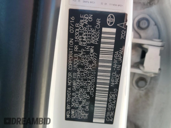 2016 Toyota Prius One z VIN JTDKDTB31G1134977, wystawiony jako Copart lot #53493955 z przebiegiem 90 800 mil mil oraz Czysty tytuł • Clean title. Historia ofert i sprzedaży dostępna na DreamBid. Obrazek 12.
