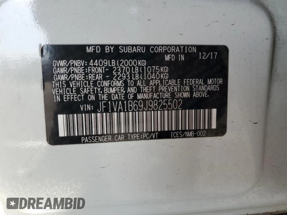 2018 Subaru WRX Premium with VIN JF1VA1B69J9825502, listed as a Copart auction lot 73507364 with 65,885 mi miles and Salvage Title. Bid and sale history available at carsss.com. Image 12.